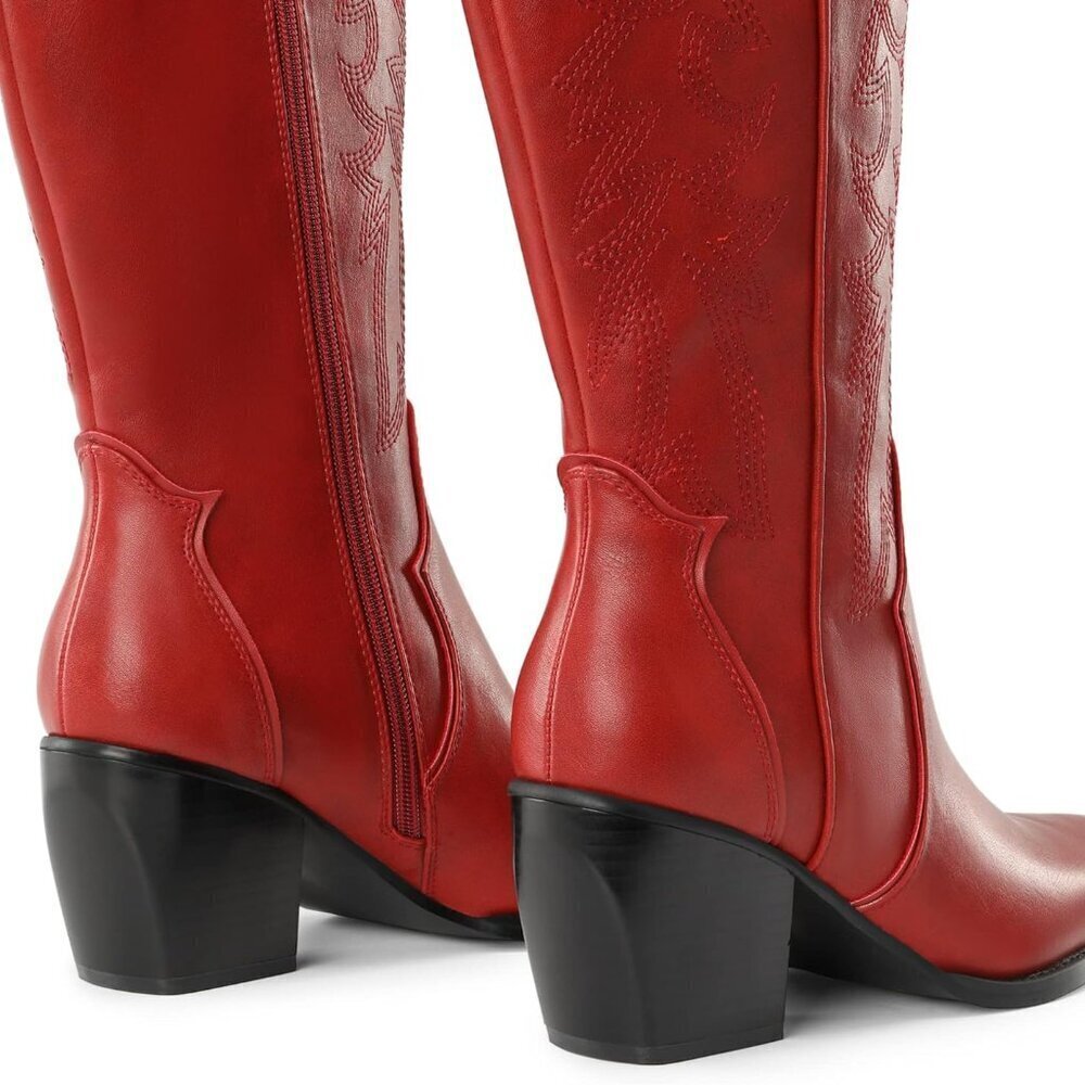 Womens Wide Calf Cowboy Boots Leather 16 Inch Knee High Western Zipper - Picture 7 of 7